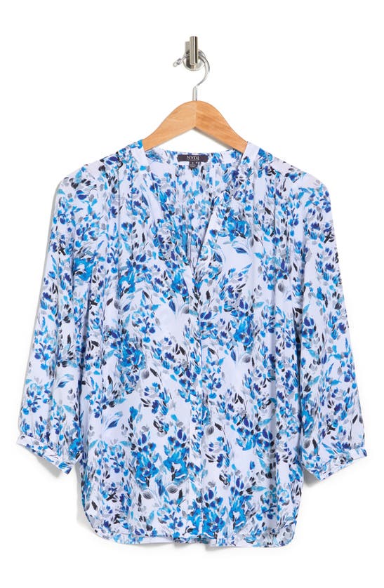 Nydj High/low Crepe Blouse In Blue Willow