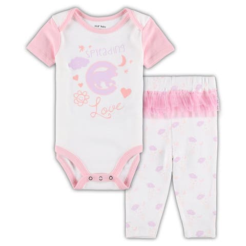 Outerstuff Newborn & Infant White/Pink Los Angeles Dodgers Spreading Love Bodysuit & Tutu with Leggings Set