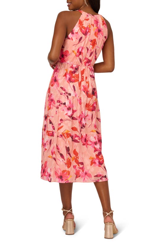 Shop Adrianna Papell Floral Tiered Midi Dress In Apricot Multi