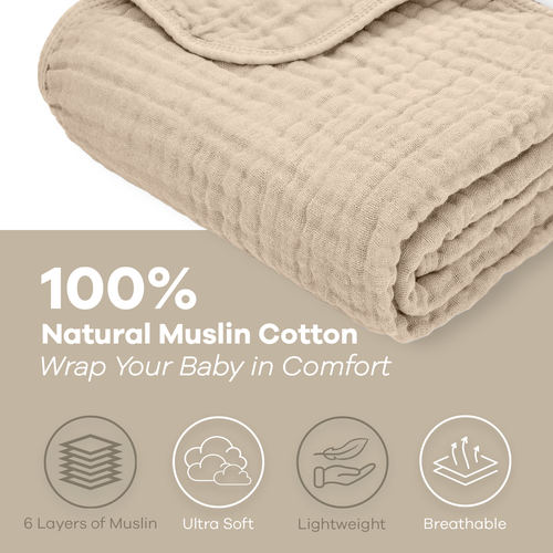 Comfy Cubs Muslin Baby Blanket In Sand