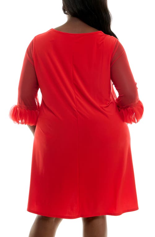 Nina Leonard Ruffle Long Sleeve Chiffon Dress In Poppy Red