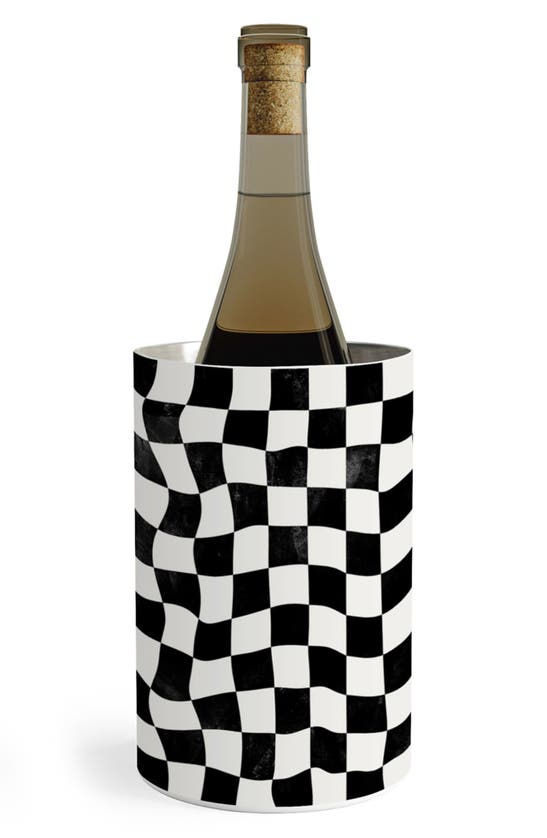 Deny Designs Warped Checkerboard Wine & Champagne Chiller In Black-white