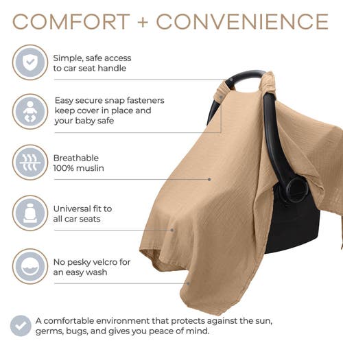 Comfy Cubs Muslin Cotton Baby Car Seat Cover In Cedar