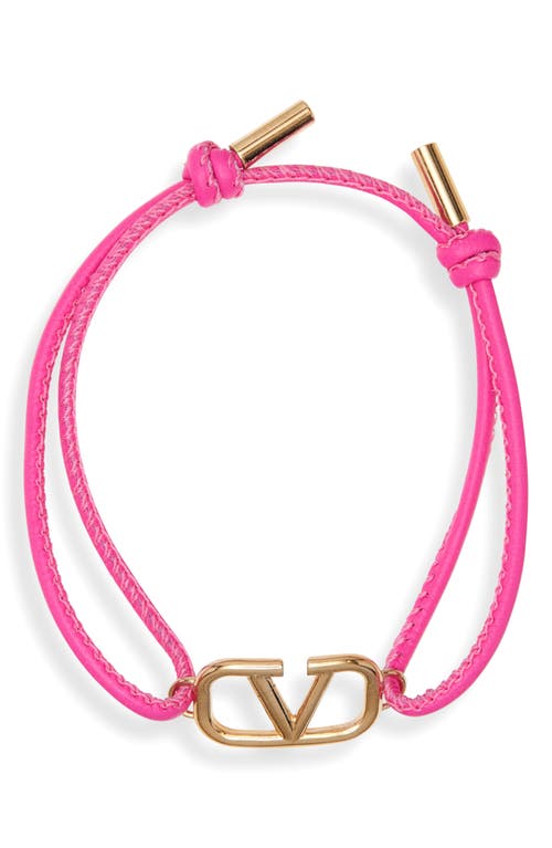 Shop Valentino Vlogo Leather Slider Bracelet In Pink Pp