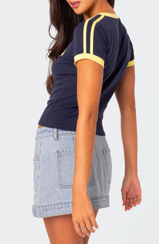 Edikted Kassidy Contrast Stretch Cotton Graphic Ringer T-shirt In Navy