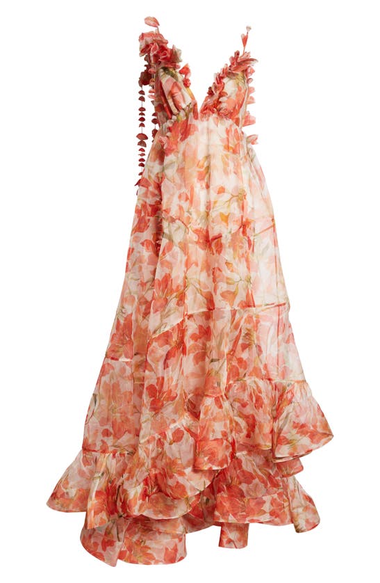 Shop Zimmermann Tranquility Floral Silk Organza Gown In Red Lily