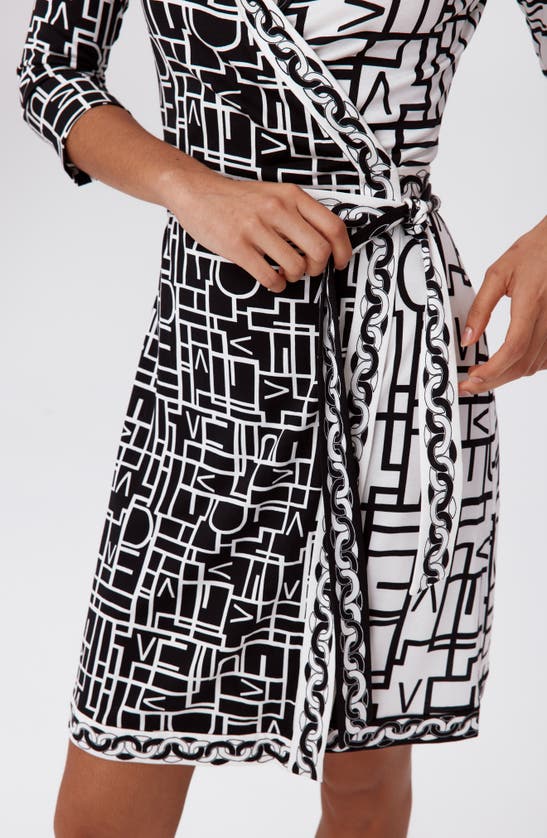 Shop Dvf Hera Logo Print Wrap Dress In Logo Love Ivory/ Black/ Chain