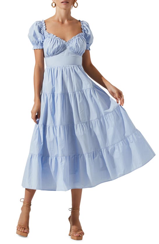 sweetheart neck tiered ruffle cotton dress Astr Sweetheart Neck Tiered Ruffle Cotton Dress In Blue