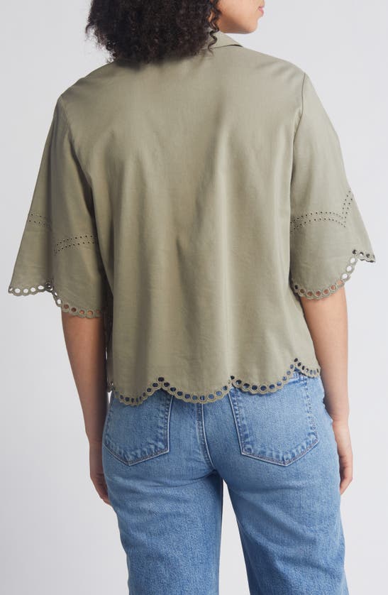 Shop Beachlunchlounge Clo Eyelet Border Button-up Shirt In New Laurel