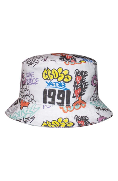 Cross Colours Graffiti Print Bucket Hat in White