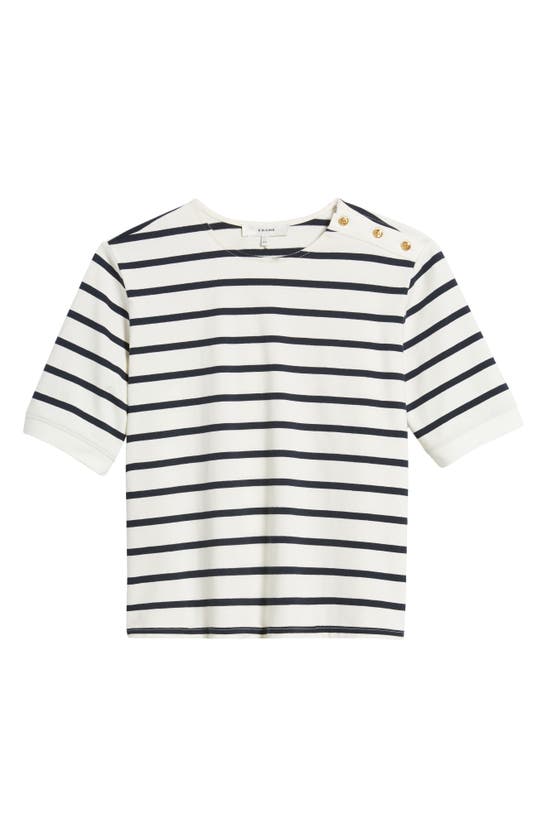 Shop Frame Stripe Organic Cotton Button Accent T-shirt In Navy Multi