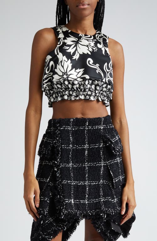 Sacai Floral Print Layered Look Crop Top Black at Nordstrom,