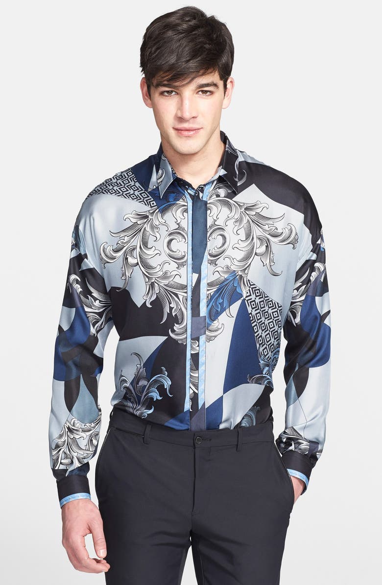 Versace Collection Trim Fit Baroque Print Silk Shirt | Nordstrom