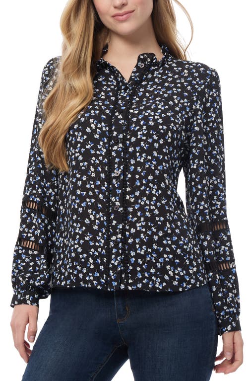 Jones New York Print Ruffle Neck Shirt in Jones Black Multi 