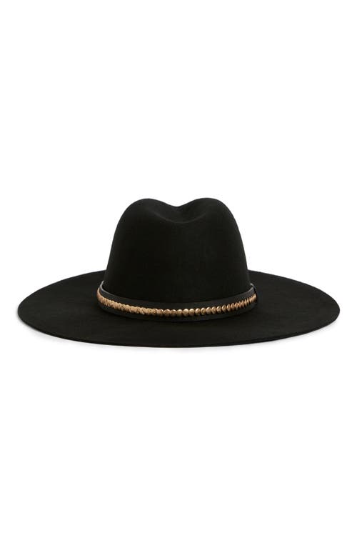 AllSaints Long Brim Fedora Hat in Black Matte Black