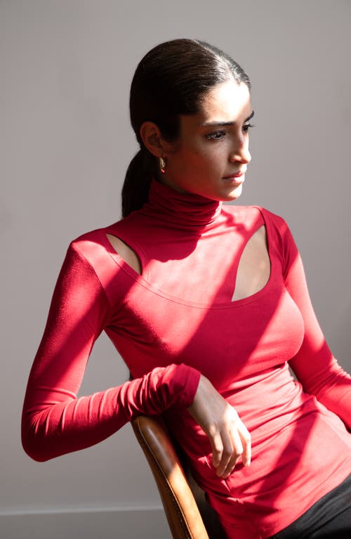 Marcella Dahlia Jersey Turtleneck Top In Red