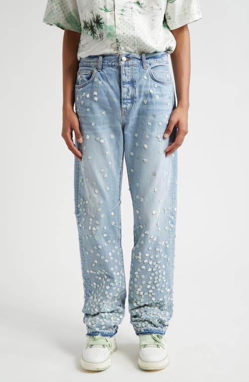 AMIRI Floral Embroidered Straight Leg Jeans Perfect Indigo at Nordstrom,