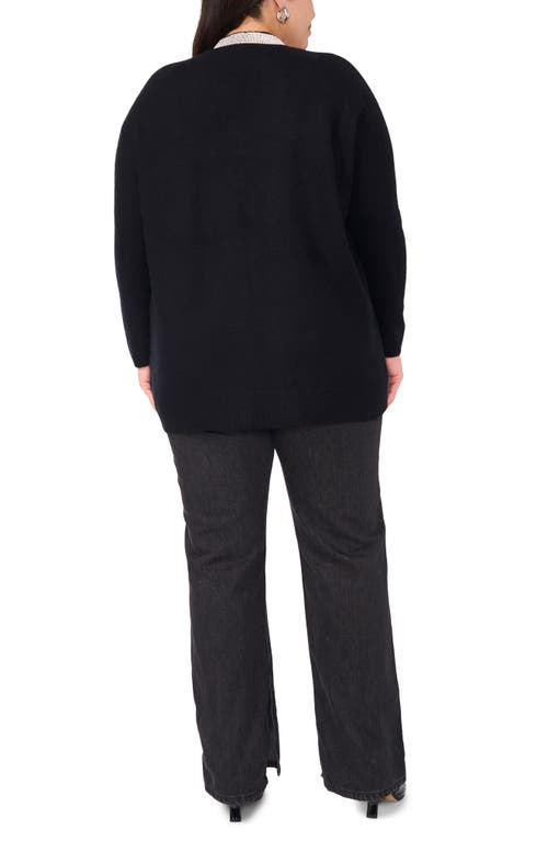 Vince Camuto Plus Size Rhinestone-trim Cardigan Sweater, Created For Macy's In Rich Black