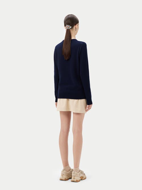 Shop Gobi Cashmere Crew Neck Cardigan In Brilliant Navy