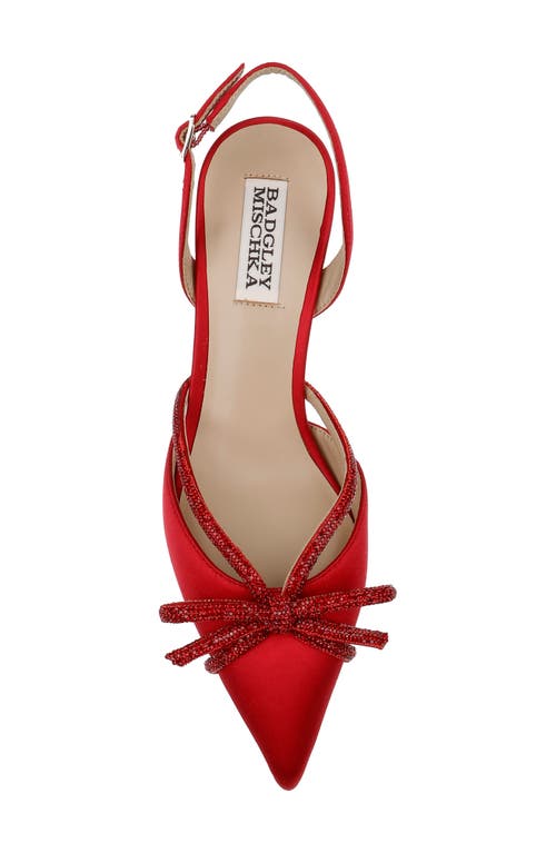 Shop Badgley Mischka Collection Angelina Slingback Pointed Toe Kitten Heel Pump In Red Satin