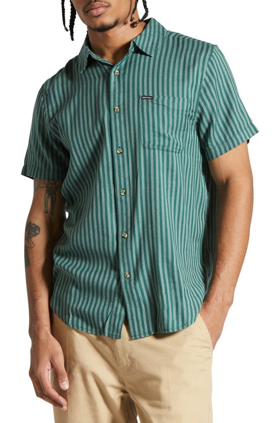 Shop Brixton Charter Stripe Button-up Shirt In Trekking Green/ Chinois