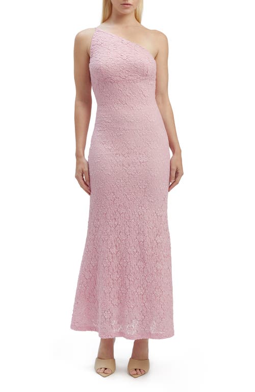 Albie One-Shoulder Stretch Cotton Blend Lace Dress in Candy Pink
