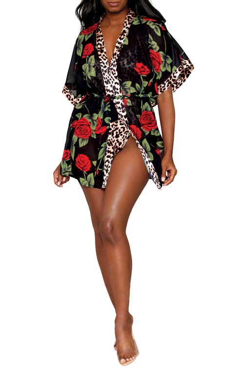 Shop Dreamgirl Leopard Print Teddy & Robe Set In Leopard/rose