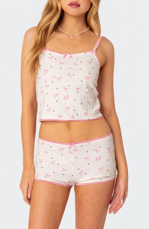 EDIKTED Shelly Print Pointelle Crop Camisole White at Nordstrom,