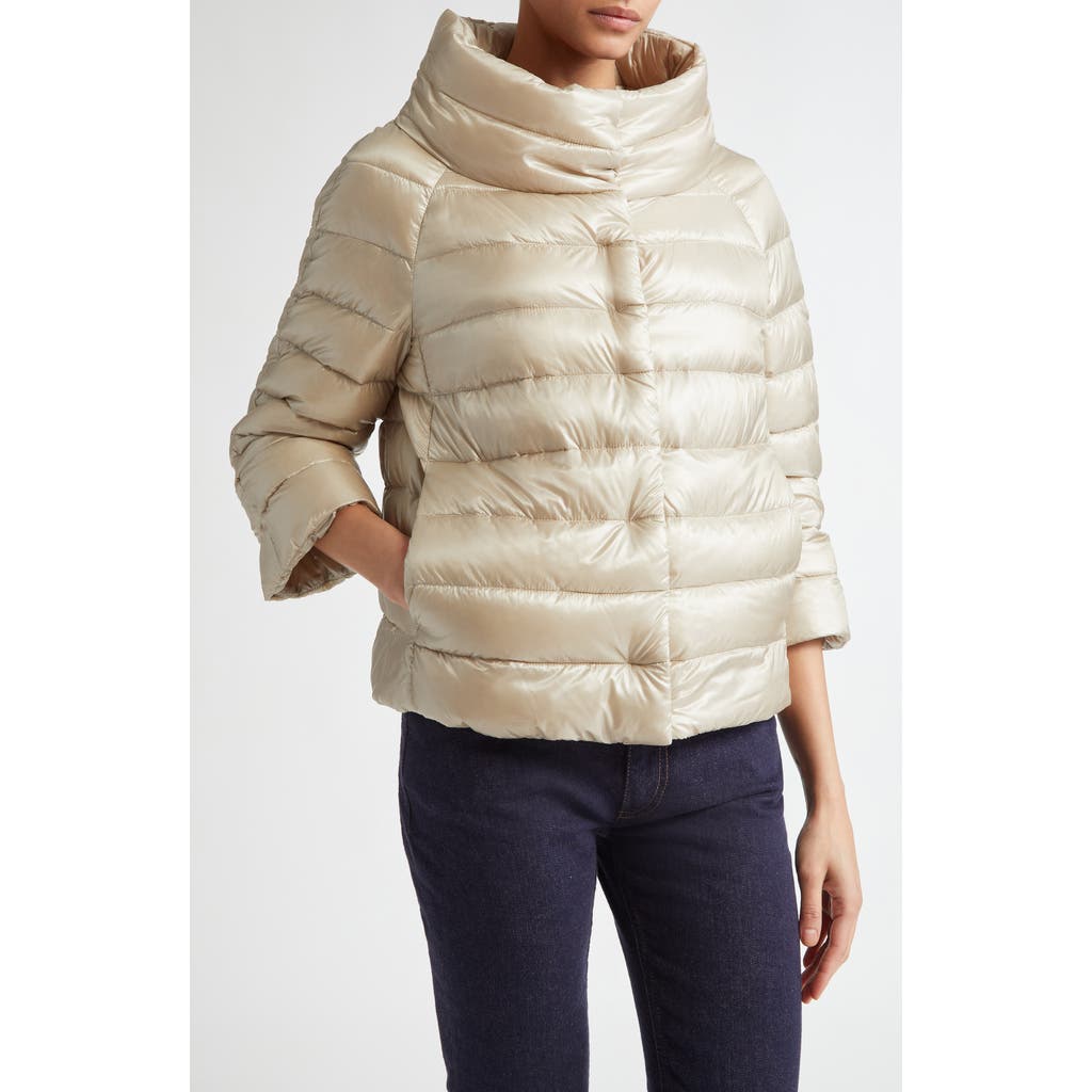 Herno Sofia Iconic Down Crop Puffer Jacket In Champagne