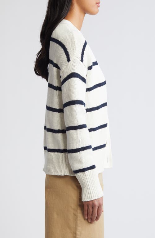 Shop Caslonr Caslon(r) Pima Cotton Cardigan In Ivory Cloud-navy Blazer Stripe