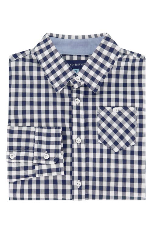 Andy & Evan Kid's Gingham Check Cotton Button-Up Shirt in Navy
