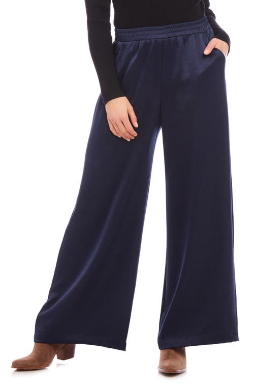 Karen Kane Wide Leg Satin Pants In Navy