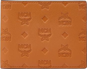 MCM Aren Chain Zip Around Wallet In Embossed Monogram Leather in Orange