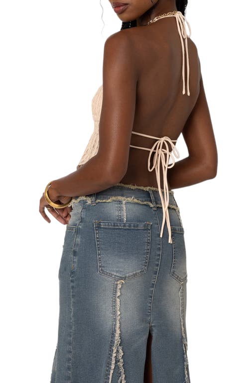 Edikted Anaya Textured Open Back Top In Beige