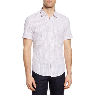 Boss Robb Slim Fit Mini Floral Short Sleeve Button-Up Performance Shirt, Pink