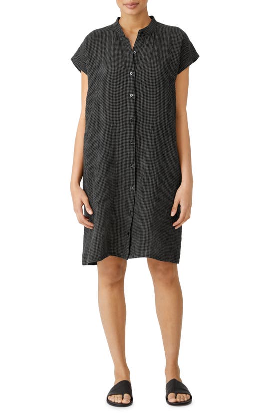 Eileen Fisher Gingham Organic Linen Dress In Black | ModeSens