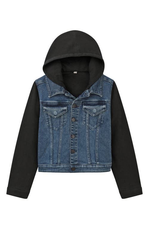 DL1961 Kids' Mixed Media Hooded Denim Jacket in Seaborn Mixed Ultimate Knit