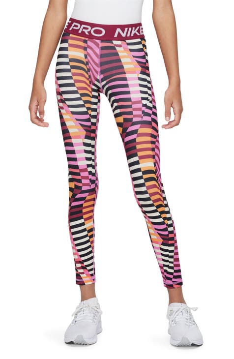 Nike Pro Fit Dri Fit Girls Leggings Black & White with Pink Band