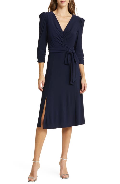 Ruched Midi Dress in Navy
