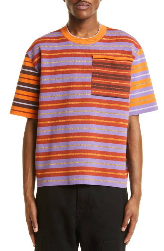 JACQUEMUS LA MAILLA SAO SHIMMER STRIPE POCKET T-SHIRT