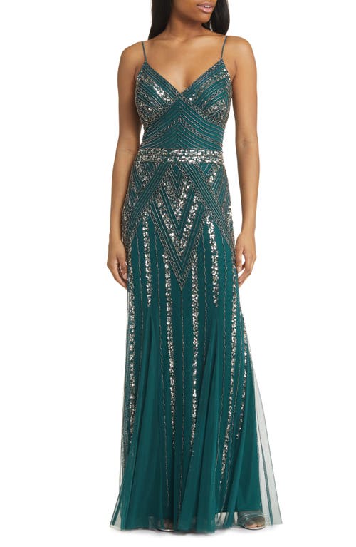 Gatsby Beaded A-Line Gown in Hunter
