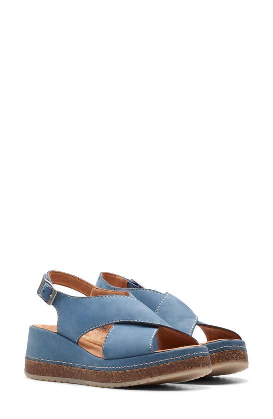 Shop Clarks Kassanda Step Wedge Sandal In Blue Nubuck