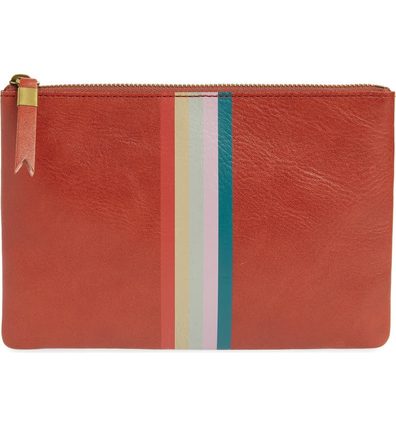 MADEWELL The Leather Pouch Clutch, Main, color, FADED RUST MULTI