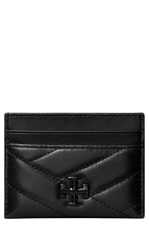 Kira Chevron Quilted Leather Card Case in Black