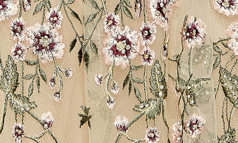 Shop Mac Duggal Embellished Floral Long Sleeve Gown In Sage Multi