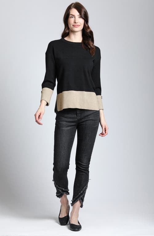 Shop Apny Wide Cuff Colorblock Sweater In Black/camel