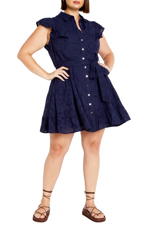 City Chic Casey Eyelet Cotton Shirtdress In Blue