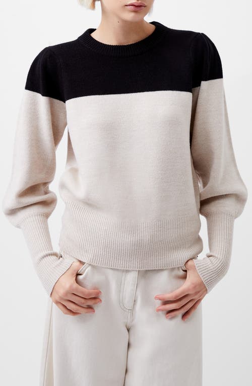 French Connection Colorblock Soft Sweater in 01-Black-Oatmeal 