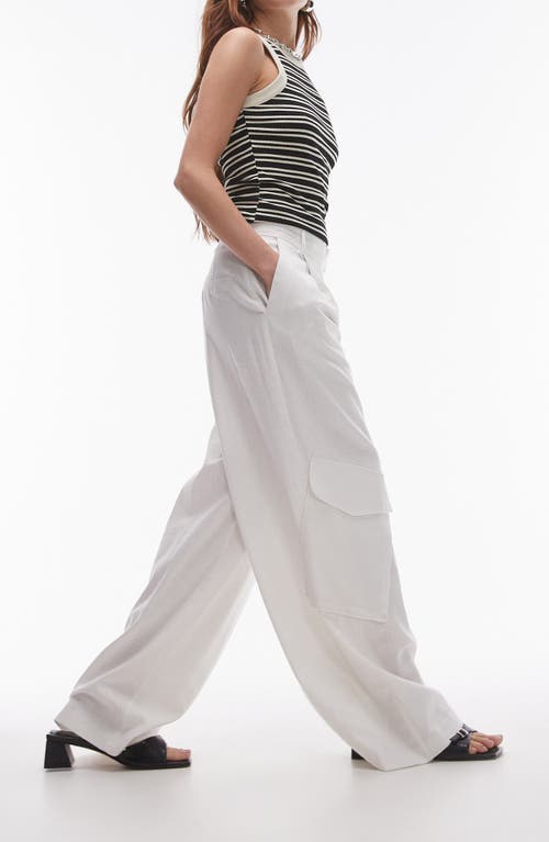 TOPSHOP TOPSHOP PLEATED LINEN BLEND WIDE LEG CARGO PANTS 