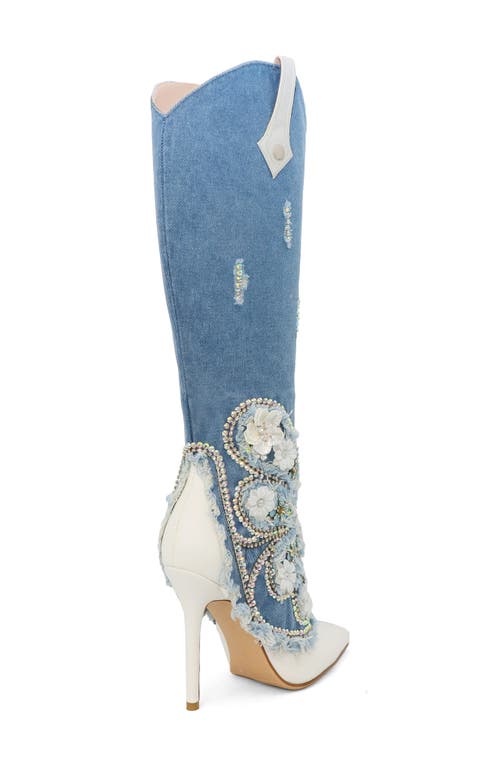 Yoki Nylan Embellished Denim Western Boot In Denim
